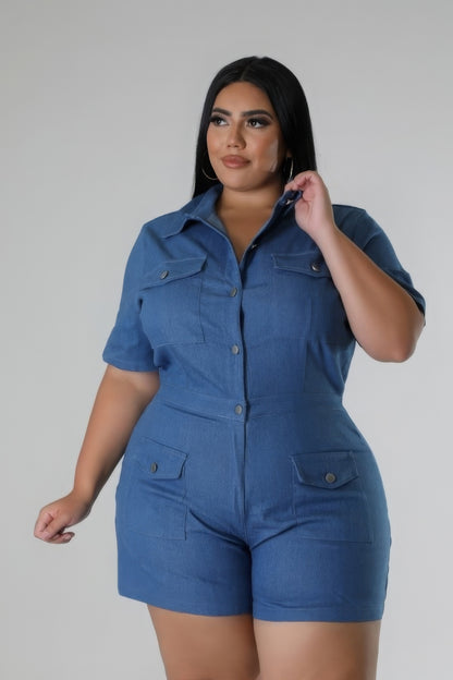 Plus-size Denim Buttoned-down Romper