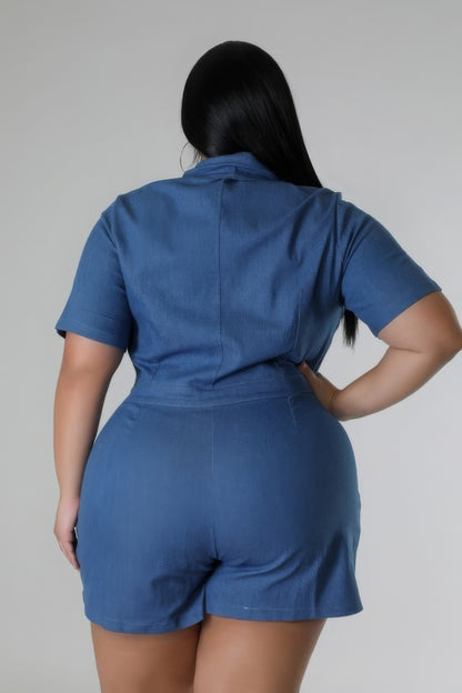 Plus-size Denim Buttoned-down Romper