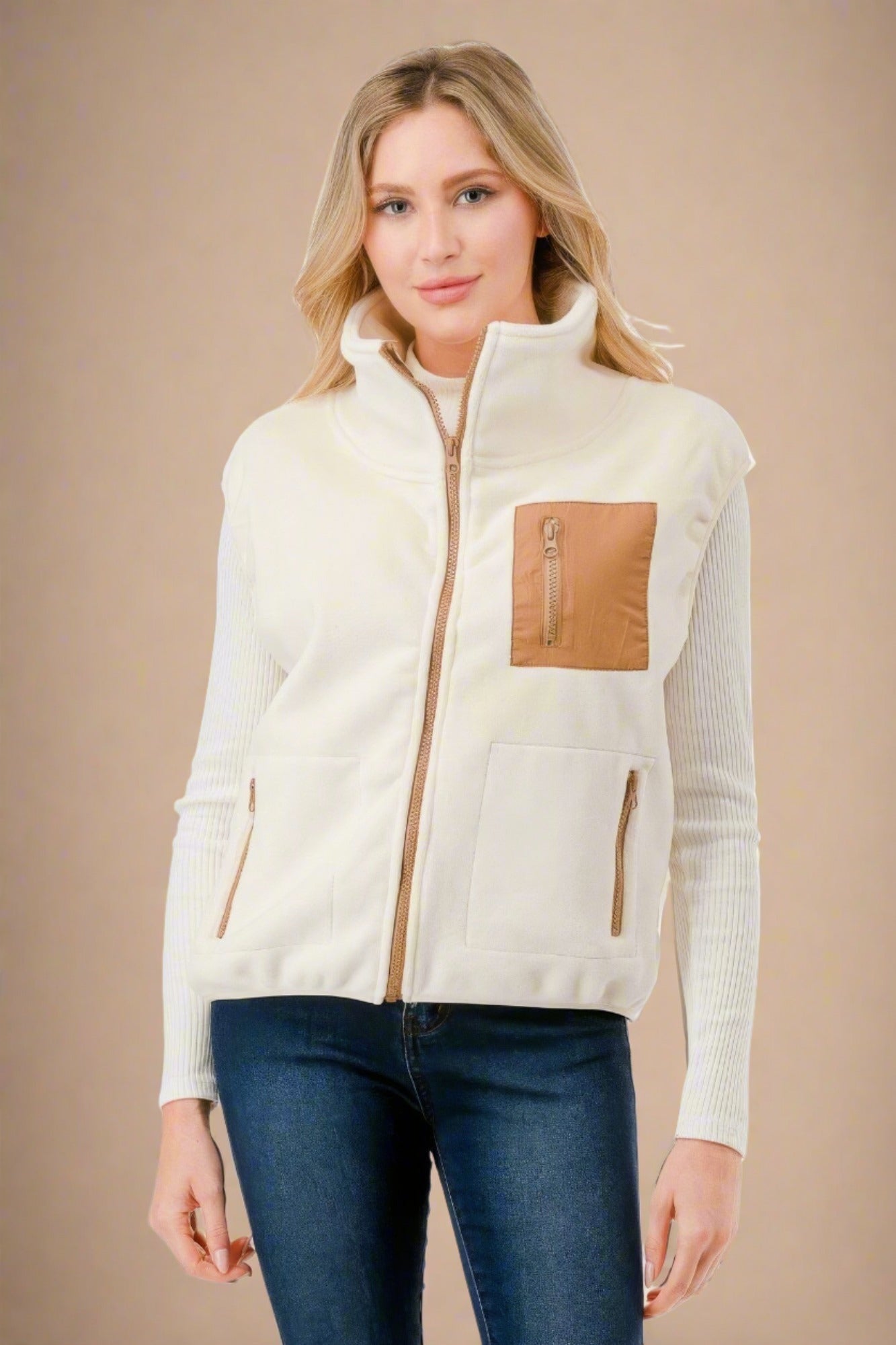 White Zip Up Soft Fleece Vest