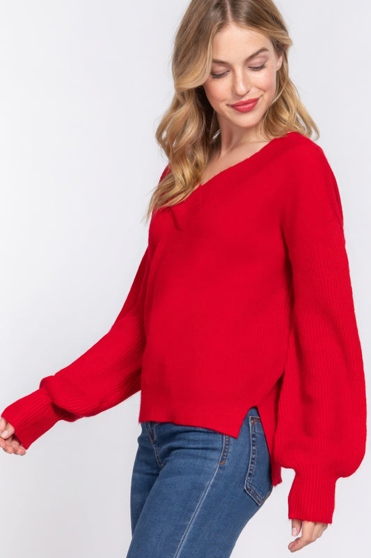 Knit Long Sleeves Double V-neck Sweater