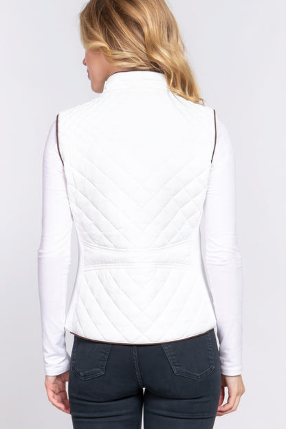 Suede Piping Quilted Padding Vest