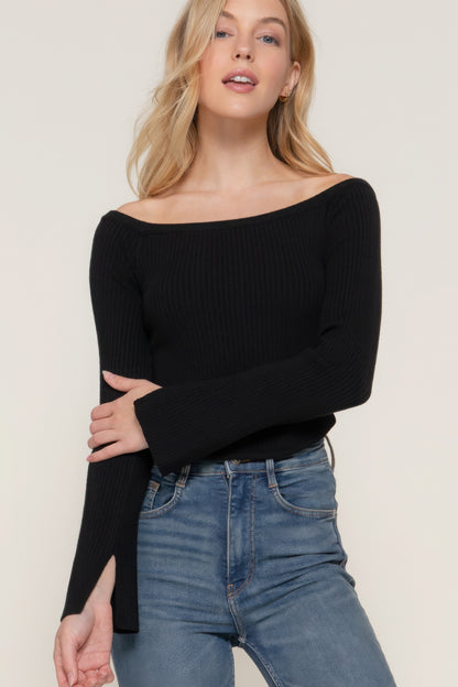 Long Flare Sleeves Off Shoulder Sweater