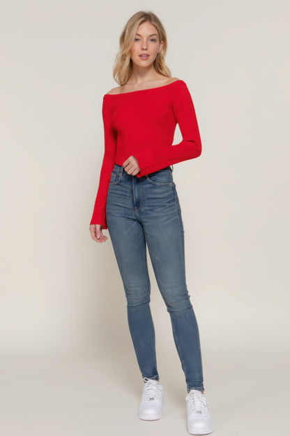 Long Flare Sleeves Off Shoulder Sweater