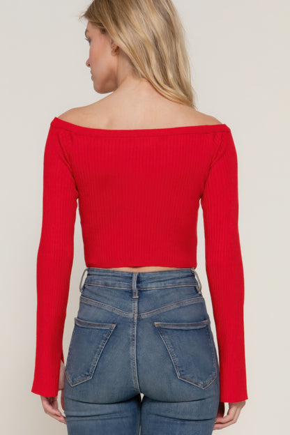 Long Flare Sleeves Off Shoulder Sweater