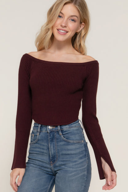 Long Flare Sleeves Off Shoulder Sweater