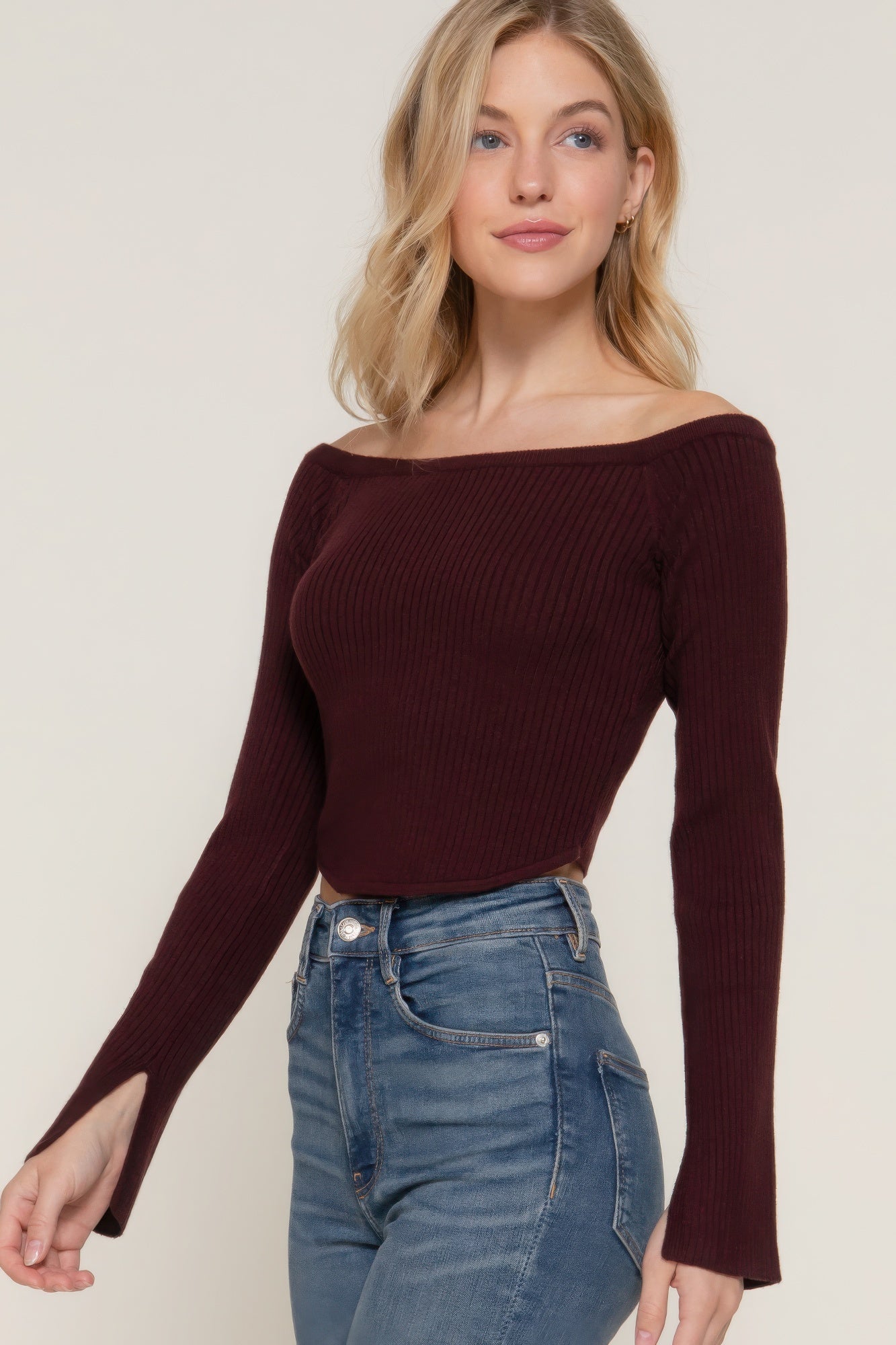 Long Flare Sleeves Off Shoulder Sweater