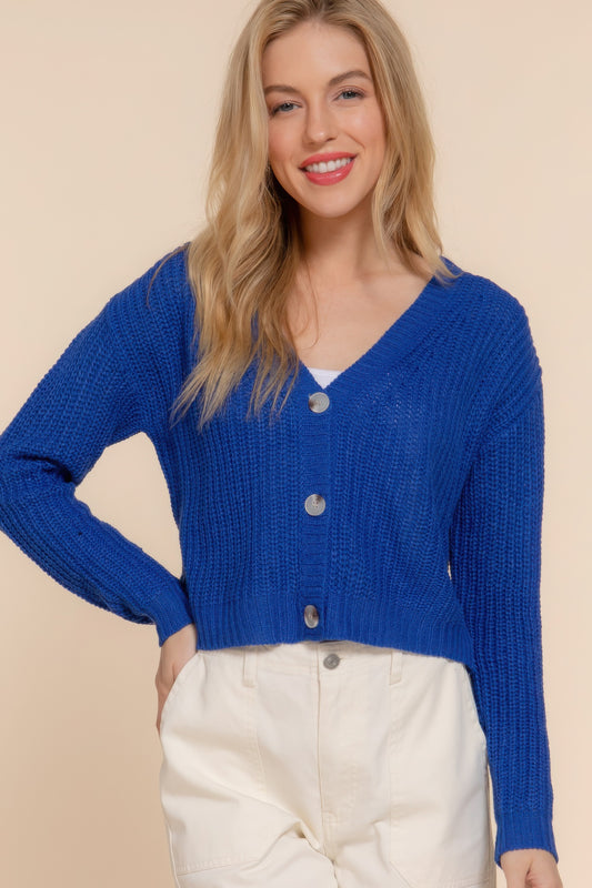 Long Sleeves Buttoned-down V-neck Knit Sweater Cardigan