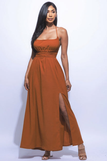 Romantic Backless Maxi Dress with Side Slit