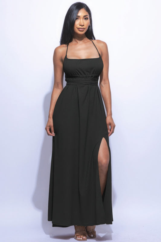 Romantic Backless Maxi Dress with Side Split