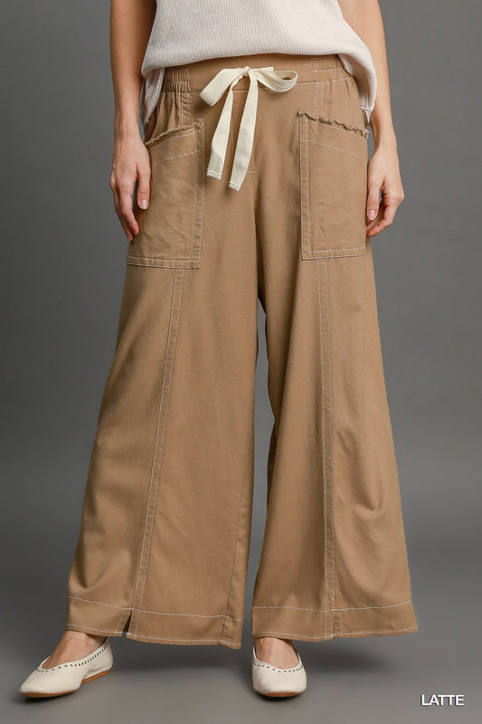 Casual Wide Leg Pull On Pants with 4 Pockets