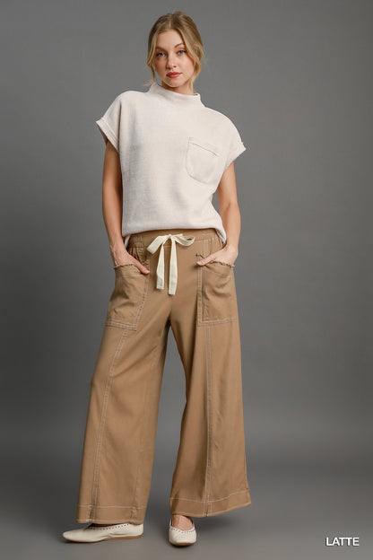 Casual Wide Leg Pull On Pants with 4 Pockets