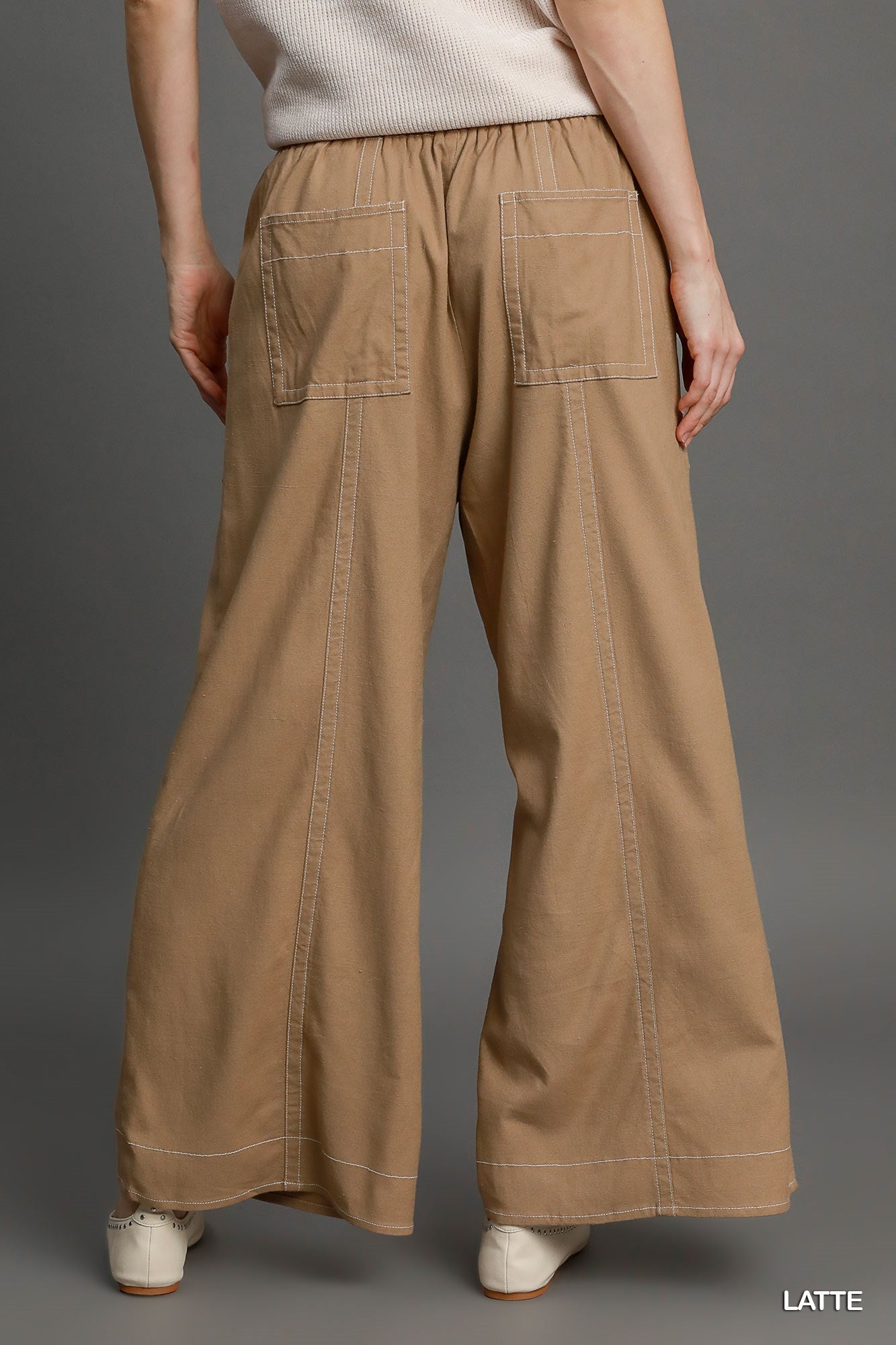 Casual Wide Leg Pull On Pants with 4 Pockets