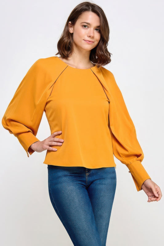 Casual Raglan Long Sleeve Top With Back Neck Tie