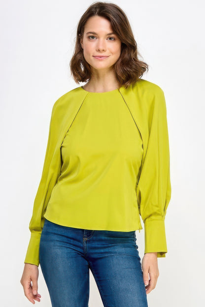 Casual Raglan Long Sleeve Top With Back Neck Tie