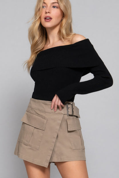 Chic Casual Waist Belted Cargo Skort