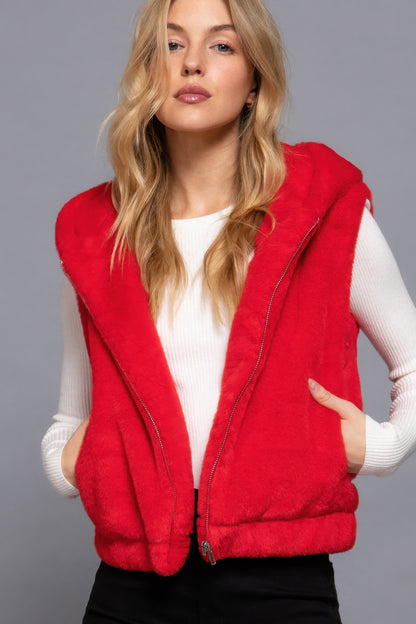 Stylish Hooded Faux Fur Winter Vest