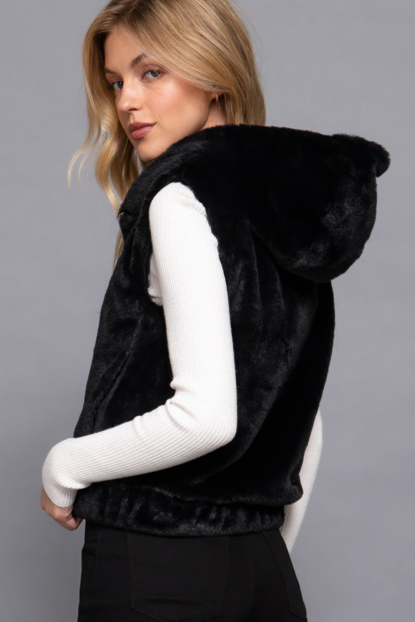 Stylish Hooded Faux Fur Winter Vest