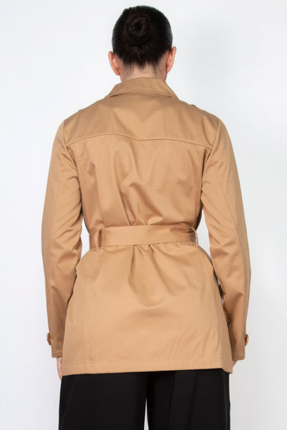 Camel Double-breasted Notch Belted Coat