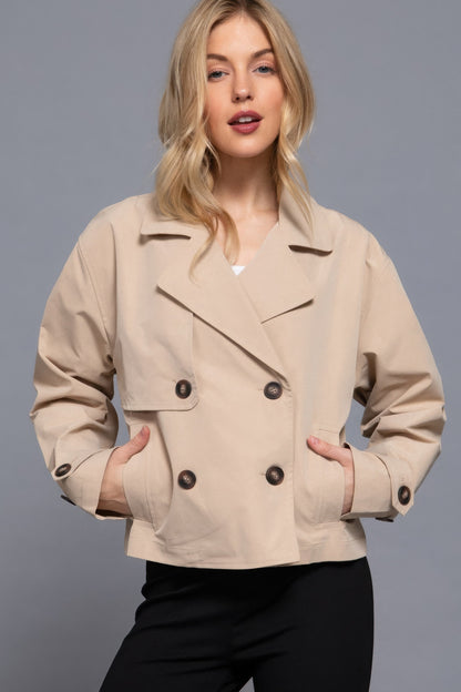 Beige Double Breasted Short Trench Jacket