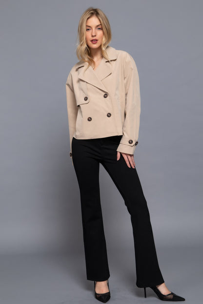 Beige Double Breasted Short Trench Jacket