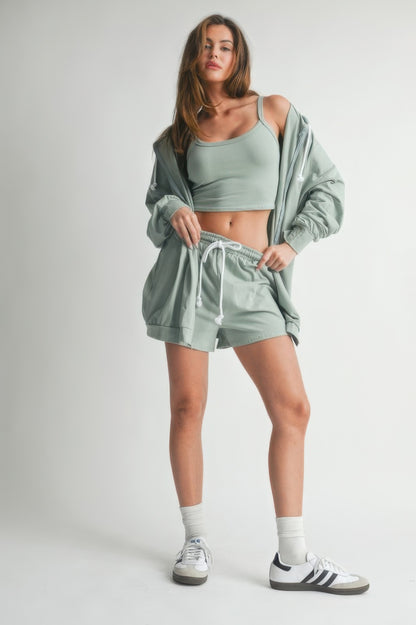 3 Piece Hooded Sweater Set with Cropped Tank Top & Short