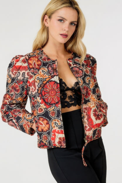 Stylish Zip Up Multi-print Cropped Jacket