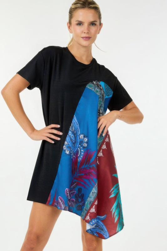 Mini Black Dress Print Handkerchief Tunic Detail