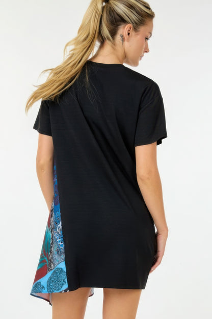 Mini Black Dress Print Handkerchief Tunic Detail