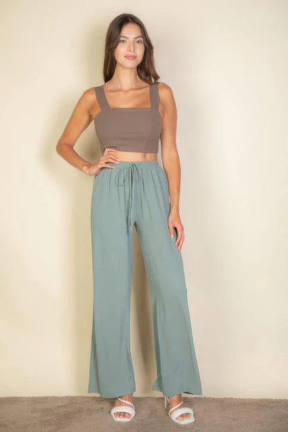 Drawstring Waist Wide Leg Minimalist Pants