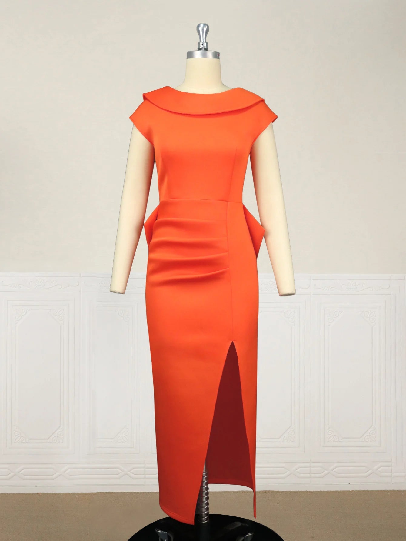 AOMEI Orange Split Cocktail Dress with Low-V Back & Big Bow- Full Size