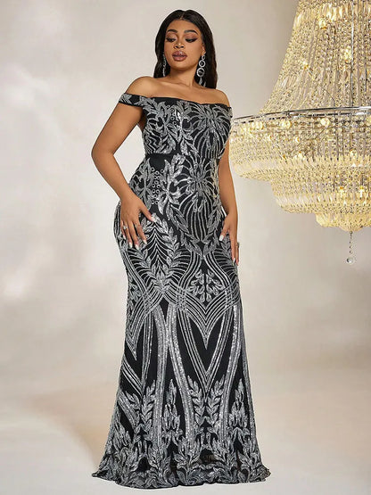 Plus Size Off-the-Shoulder Sequin Mermaid Formal Dress