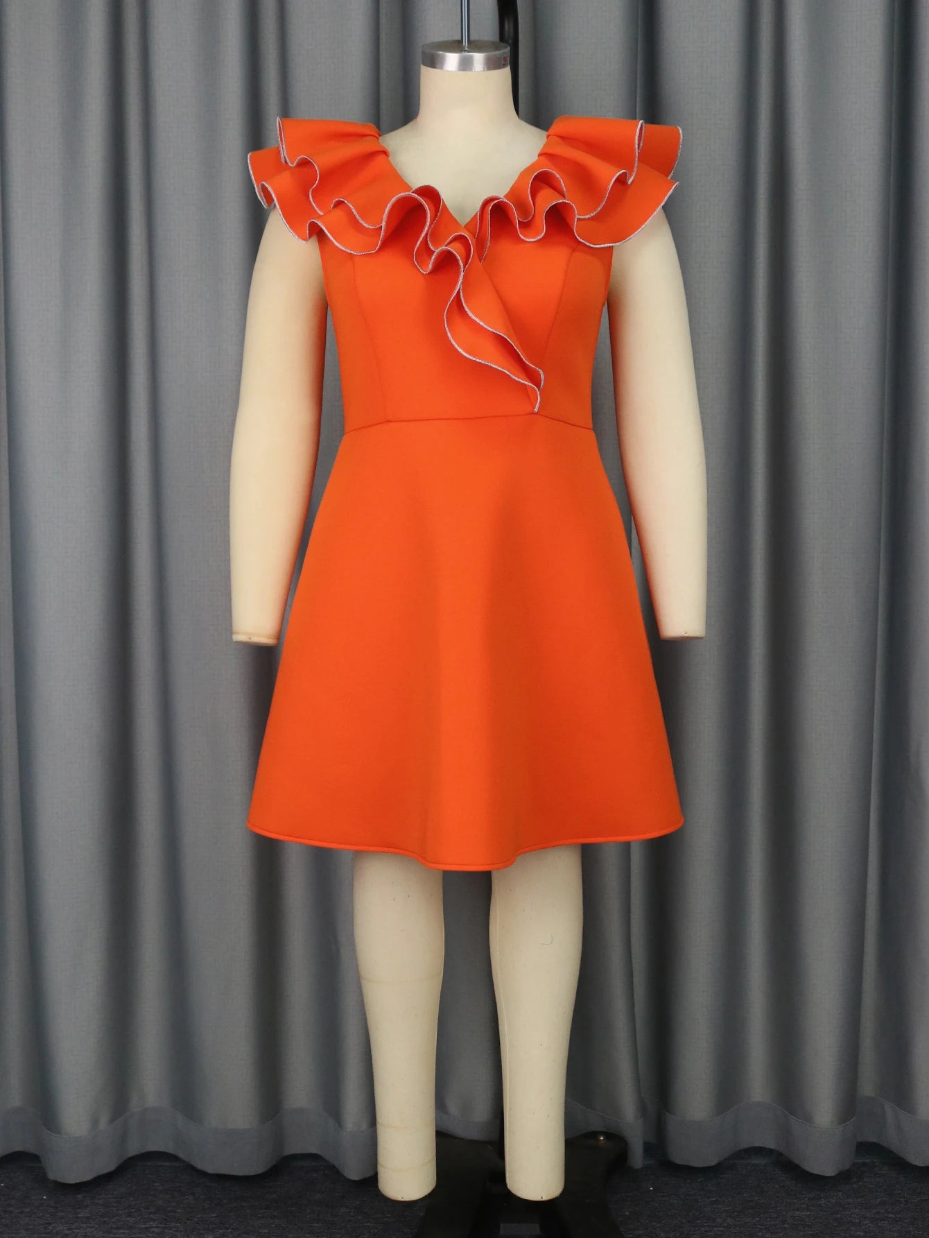 AOMEI Orange Knee Length A-line Cocktail Dress with Ruffle Sleeves- Full Size