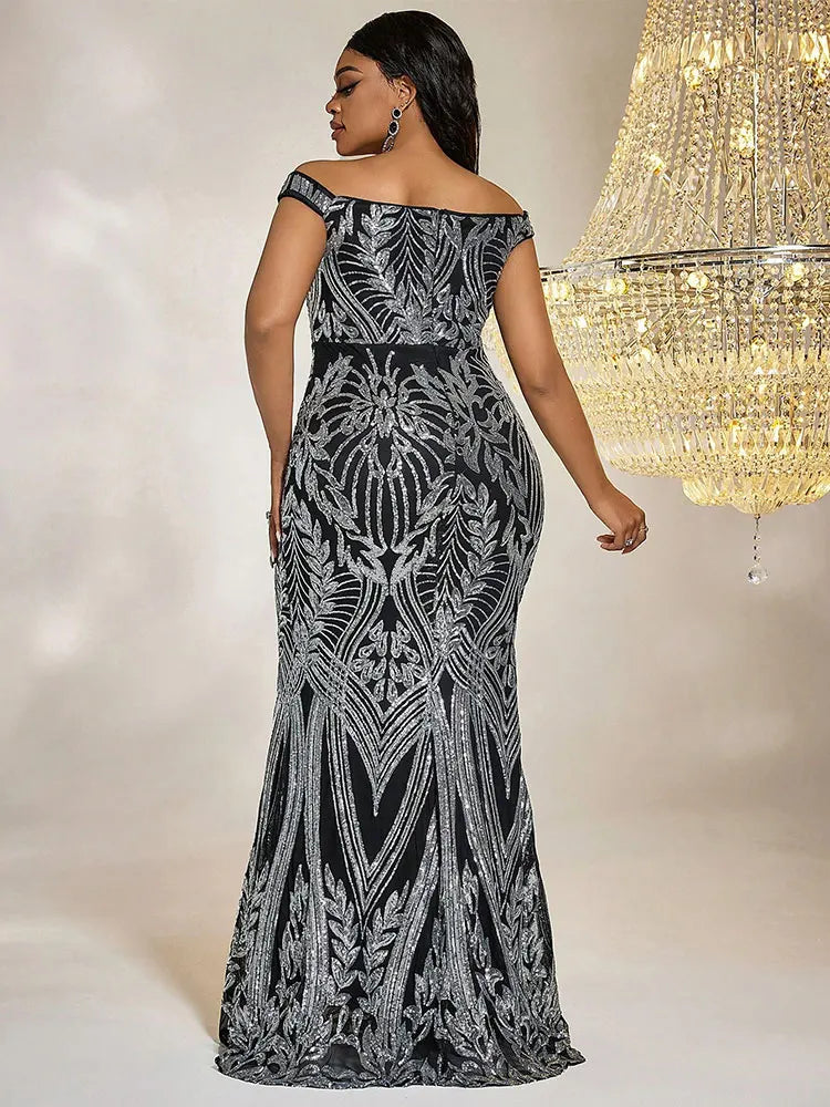 Plus Size Off-the-Shoulder Sequin Mermaid Formal Dress