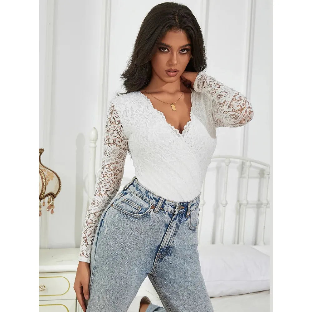 Long Sleeves Lace Bodysuit (M-3XL)