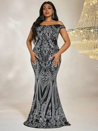 Plus Size Off-the-Shoulder Sequin Mermaid Formal Dress