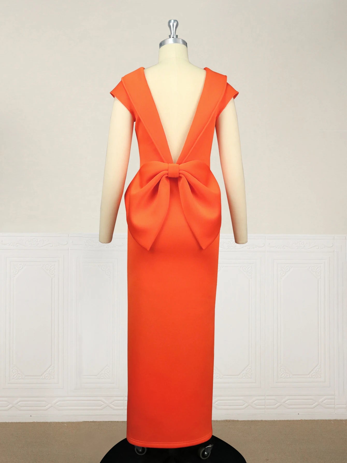 AOMEI Orange Split Cocktail Dress with Low-V Back & Big Bow- Full Size