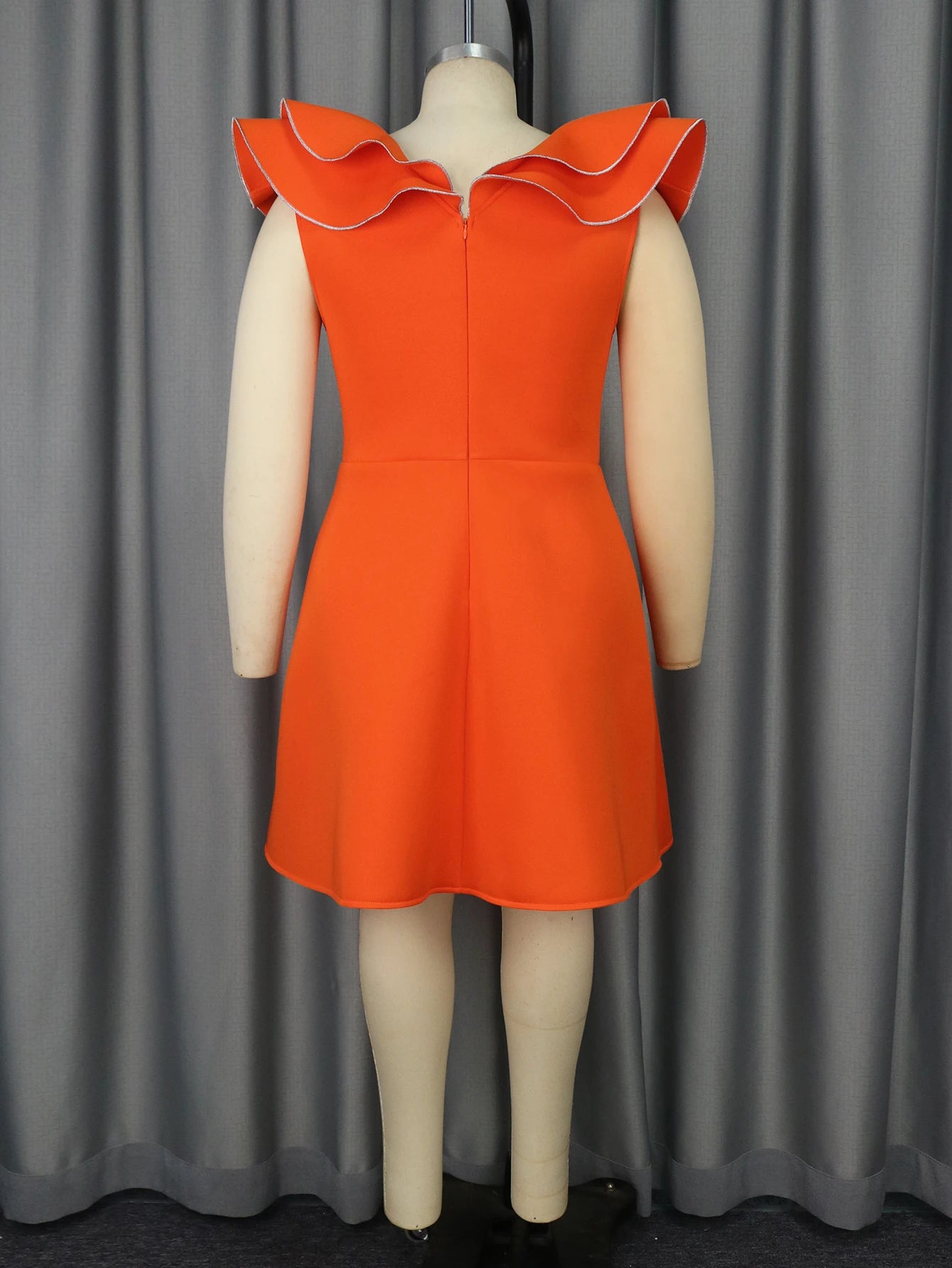 AOMEI Orange Knee Length A-line Cocktail Dress with Ruffle Sleeves- Full Size