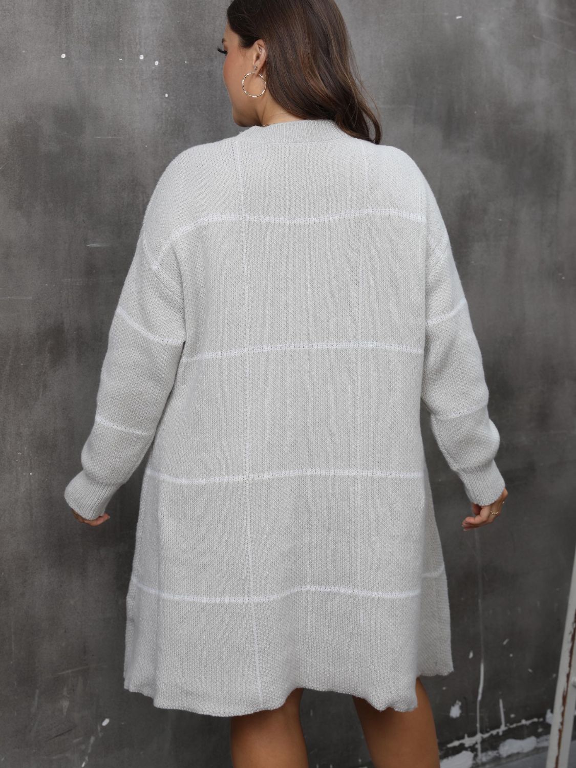 Plus Size Grey Round Neck Long Sleeve Sweater Dress