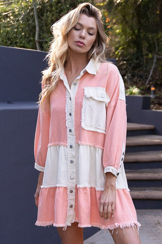 POL Creamy Peach Button up 3/4 Balloon Sleeve Autumn Dress Jacket