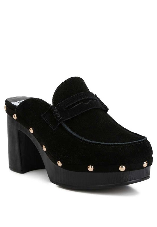 RAG & Co. Suede Platform Clogs with Stud Embellishment