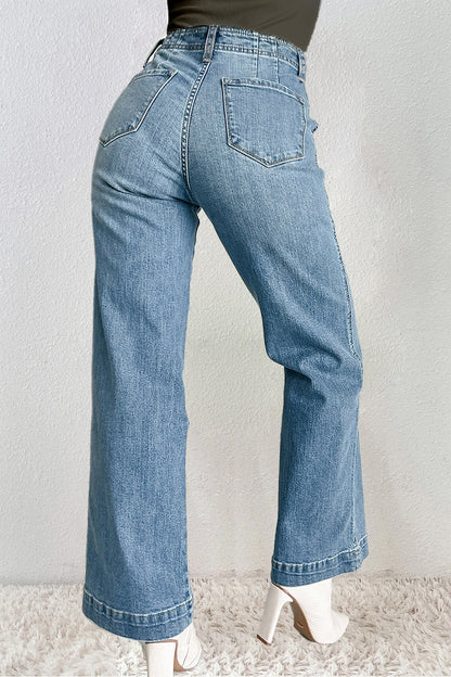 SYNZ Straight Buttoned High-waist Jeans with Pockets