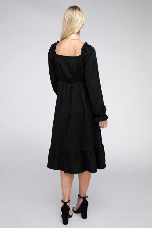 NUVI APPAREL Black Square Neck Smocked Dress