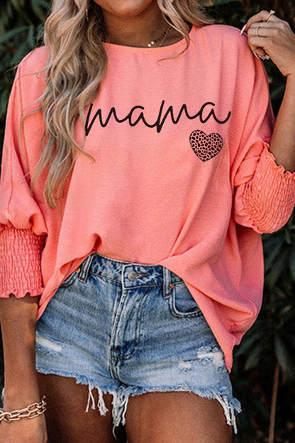 MAMA Round Neck Lantern Sleeve Blouse