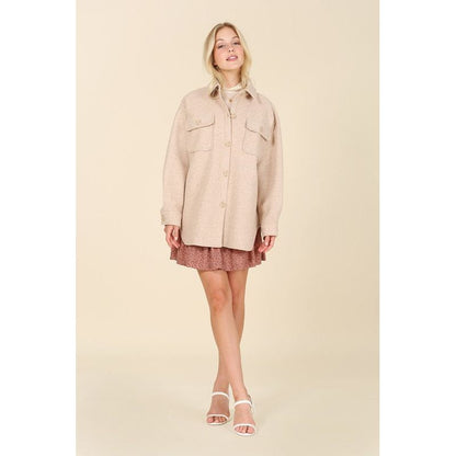 LILOU Light beige shacket with pockets