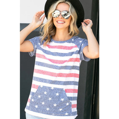 E LUNA American Flag Print Top