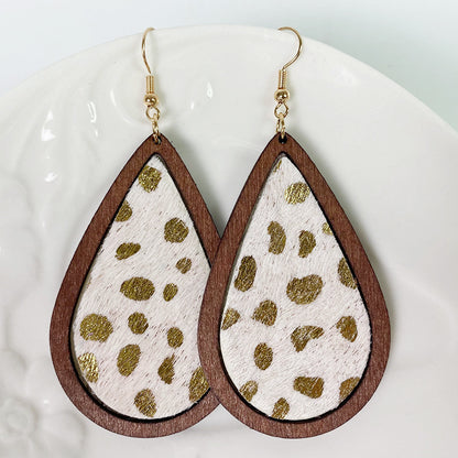 Teardrop Shape Wooden Western-style Earrings