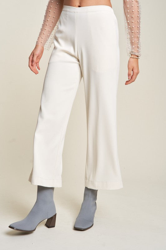 DAVI & DANI Women's Cream Wide Leg Mid-Rise Pants