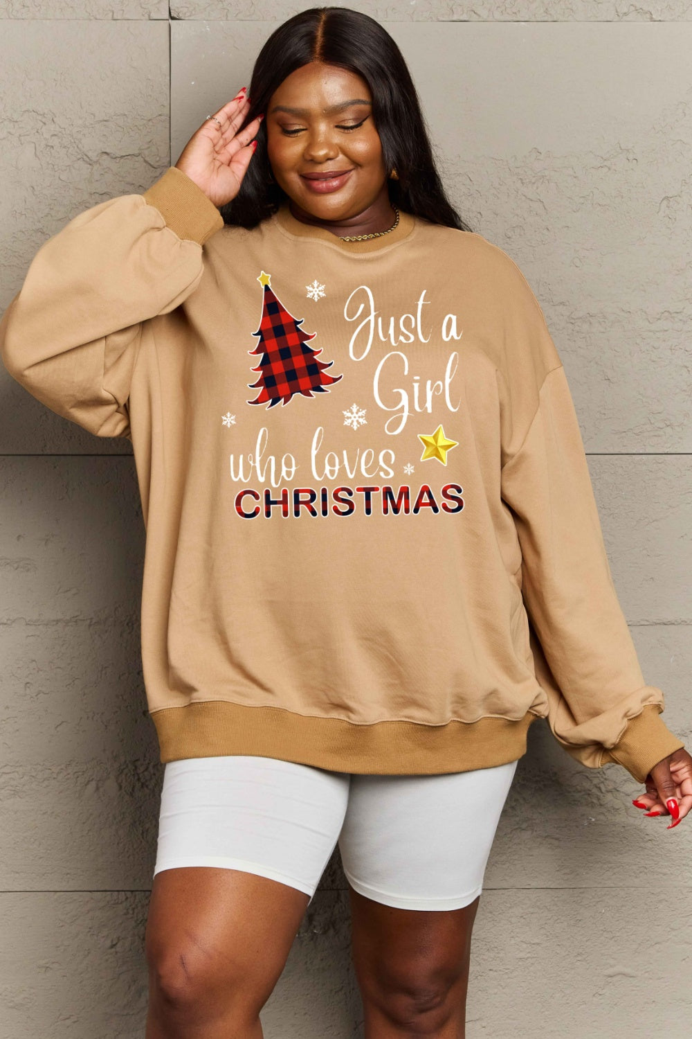 SIMPLY LOVE " Just a girl who loves Christmas" Full Size Graphic Sweatshirt