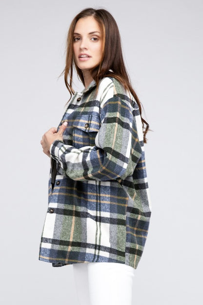 BIBI Textured Shacket With Big Checkered Point