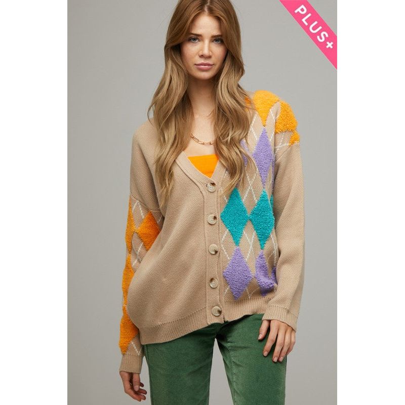 DAVI & DANI Plus V Neck Button Front Cardigan